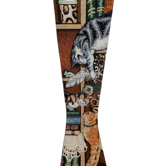 Vintage Cat Theme Woven Tapestry Wall Hanging 21" X 5.75" With Wooden Rod & Loop - Picture 1 of 9
